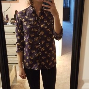 purple floral button up shirt